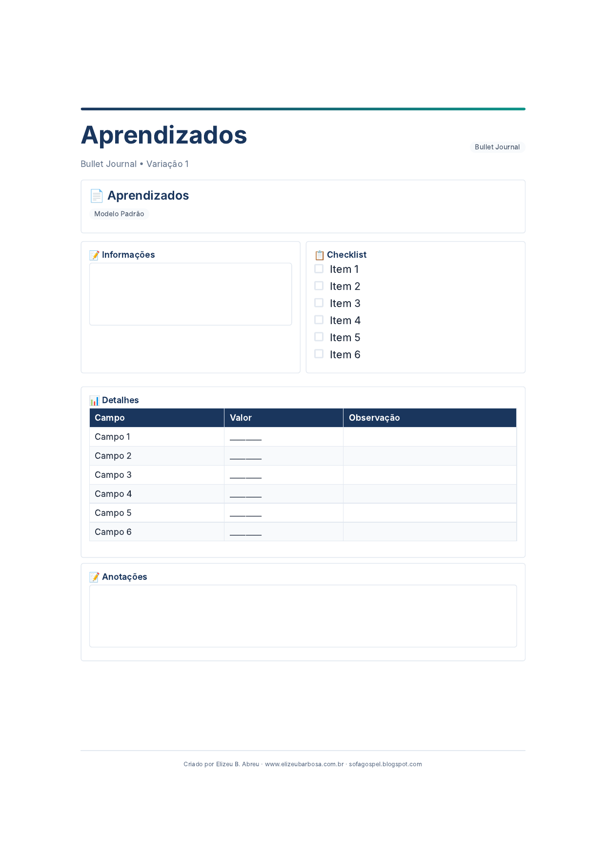 Bullet Journal Aprendizados V1 Minimal Neutro Neutral