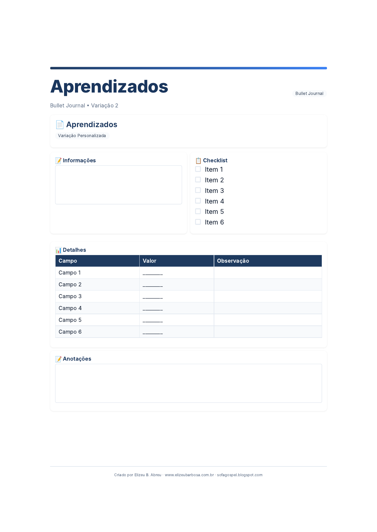 Bullet Journal Aprendizados V2 Modern Masculino Corporate