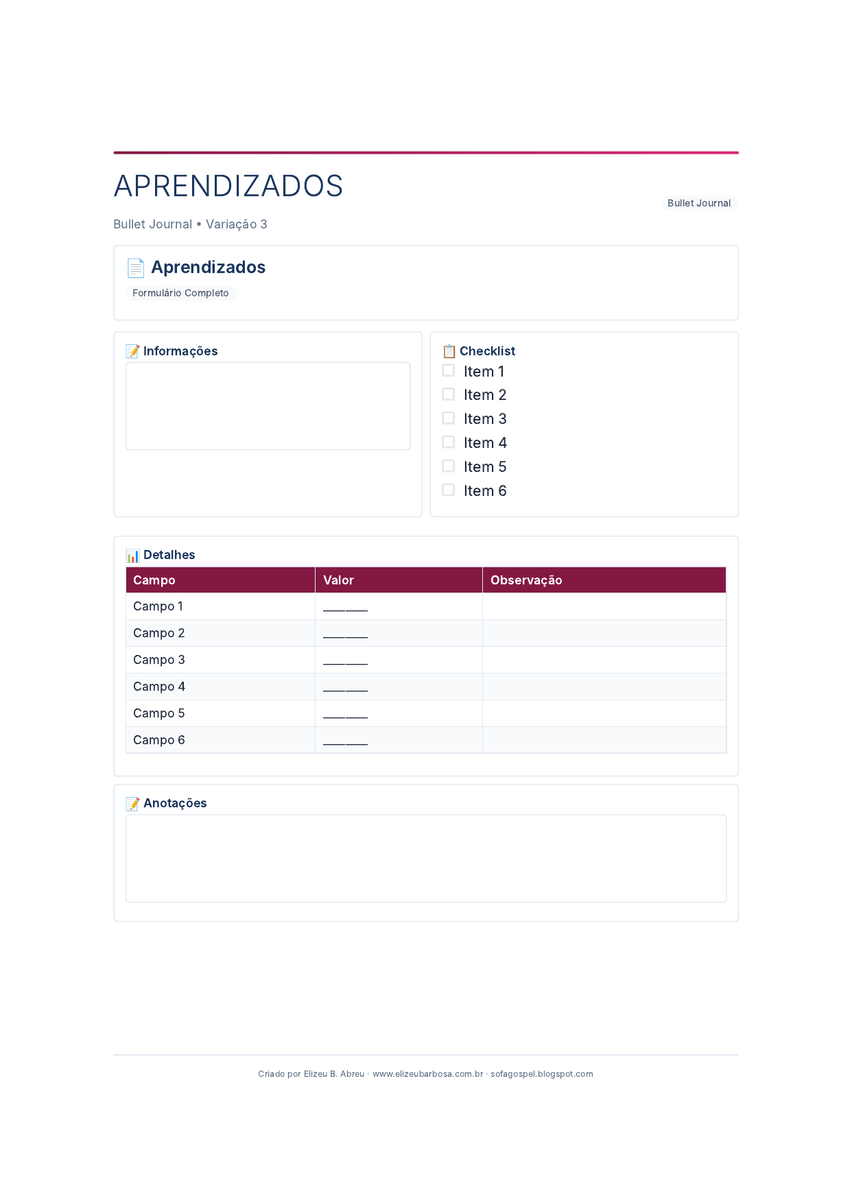 Bullet Journal Aprendizados V3 Corporate Feminino Modern