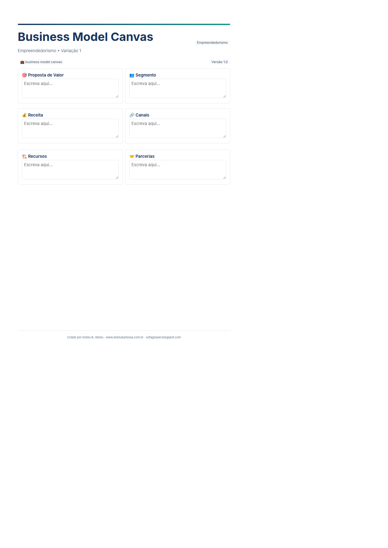 Empreendedorismo Business Model Canvas V1 Minimal Neutro Ocean