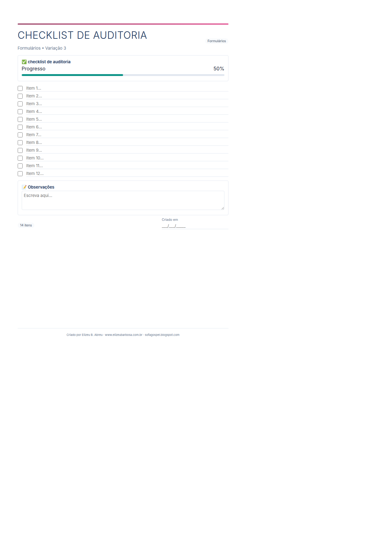 Formularios Checklist De Auditoria V3 Corporate Feminino Slate