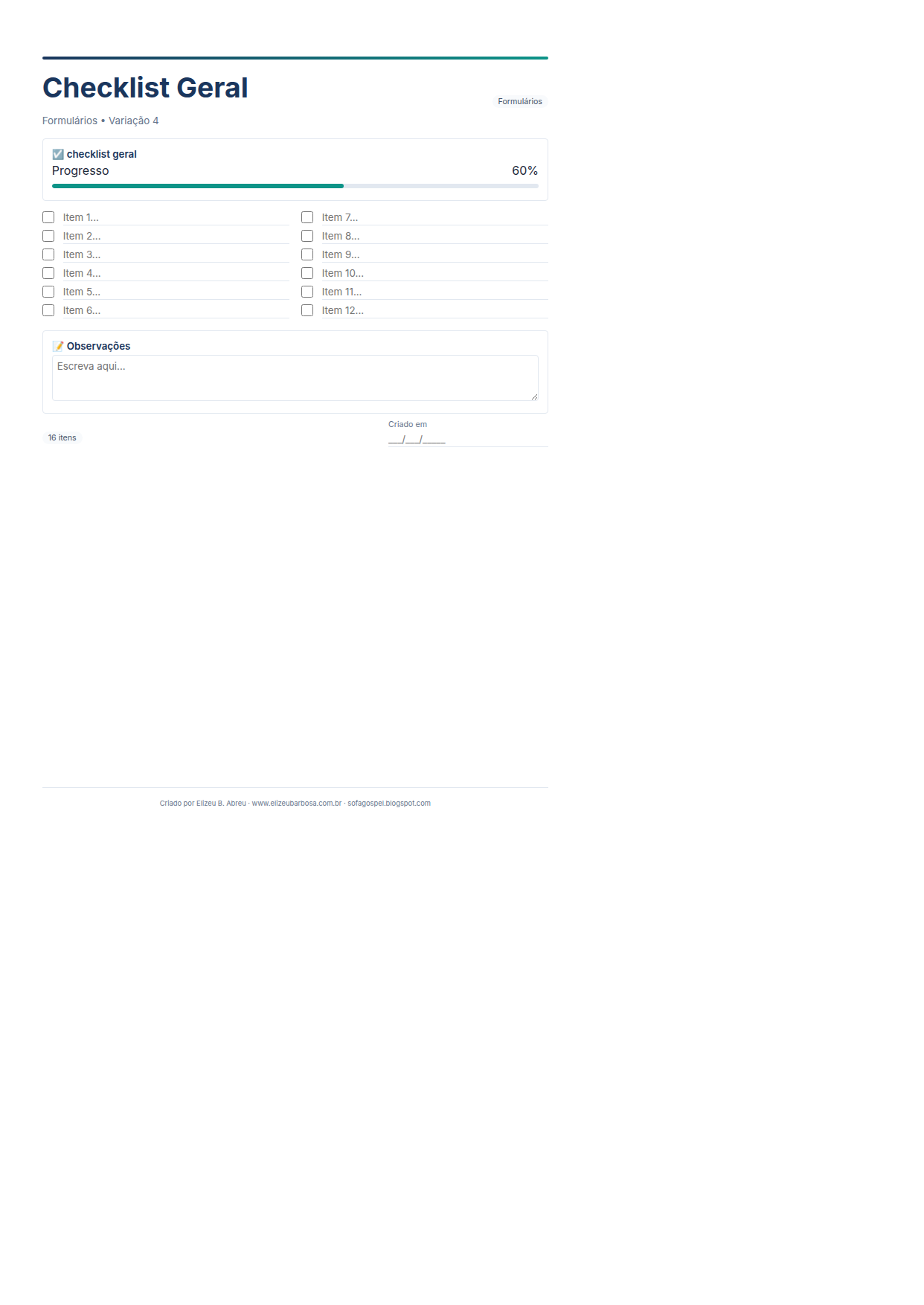 Formularios Checklist Geral V4 Minimal Neutro Teal