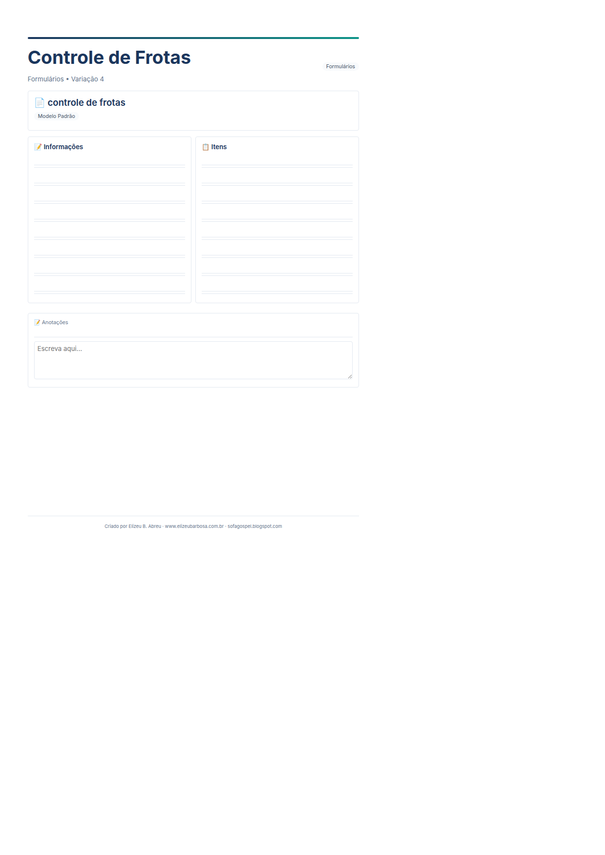 Formularios Controle De Frotas V4 Minimal Neutro Ocean