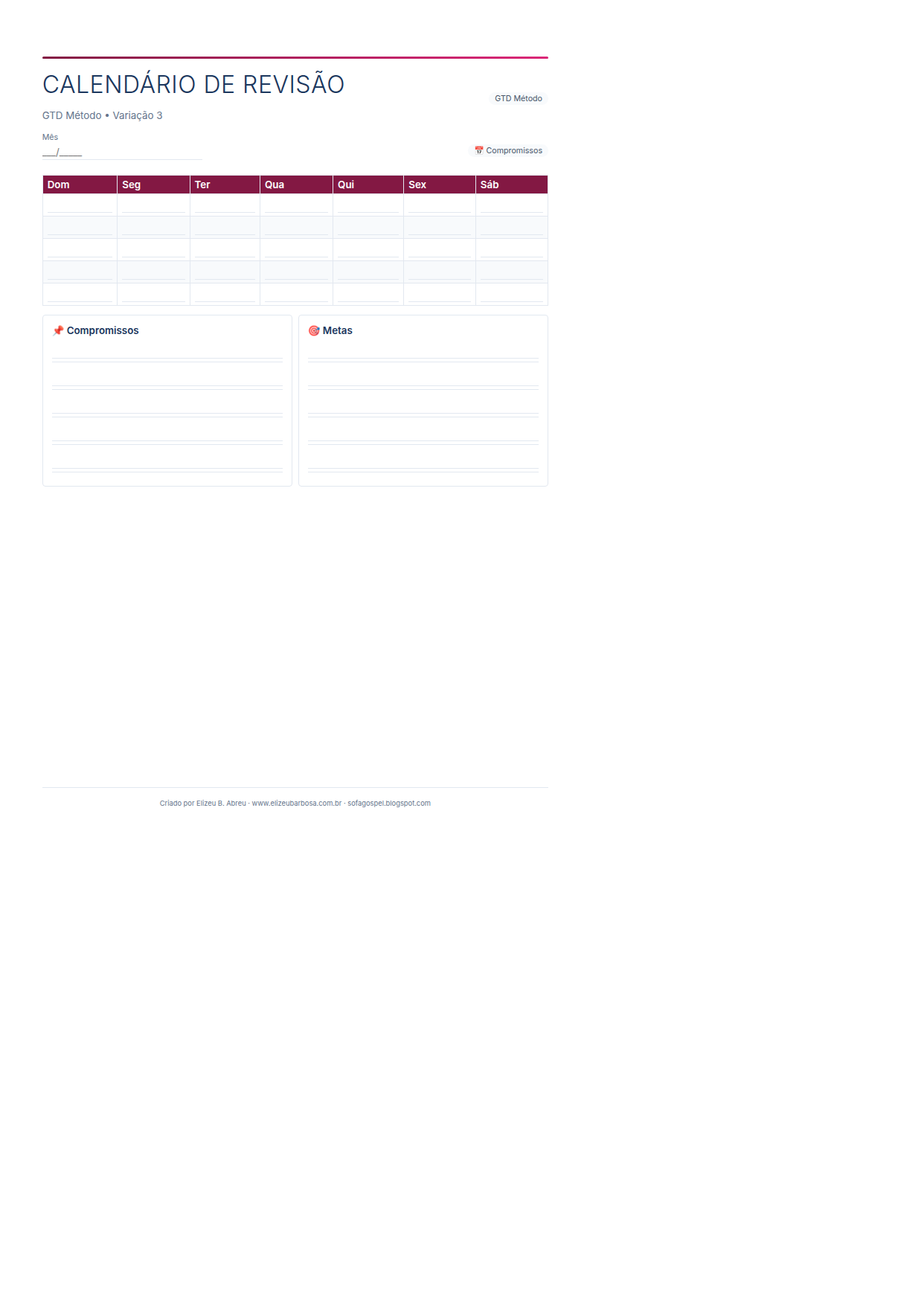 Gtd Metodo Calendario De Revisao V3 Corporate Feminino Teal