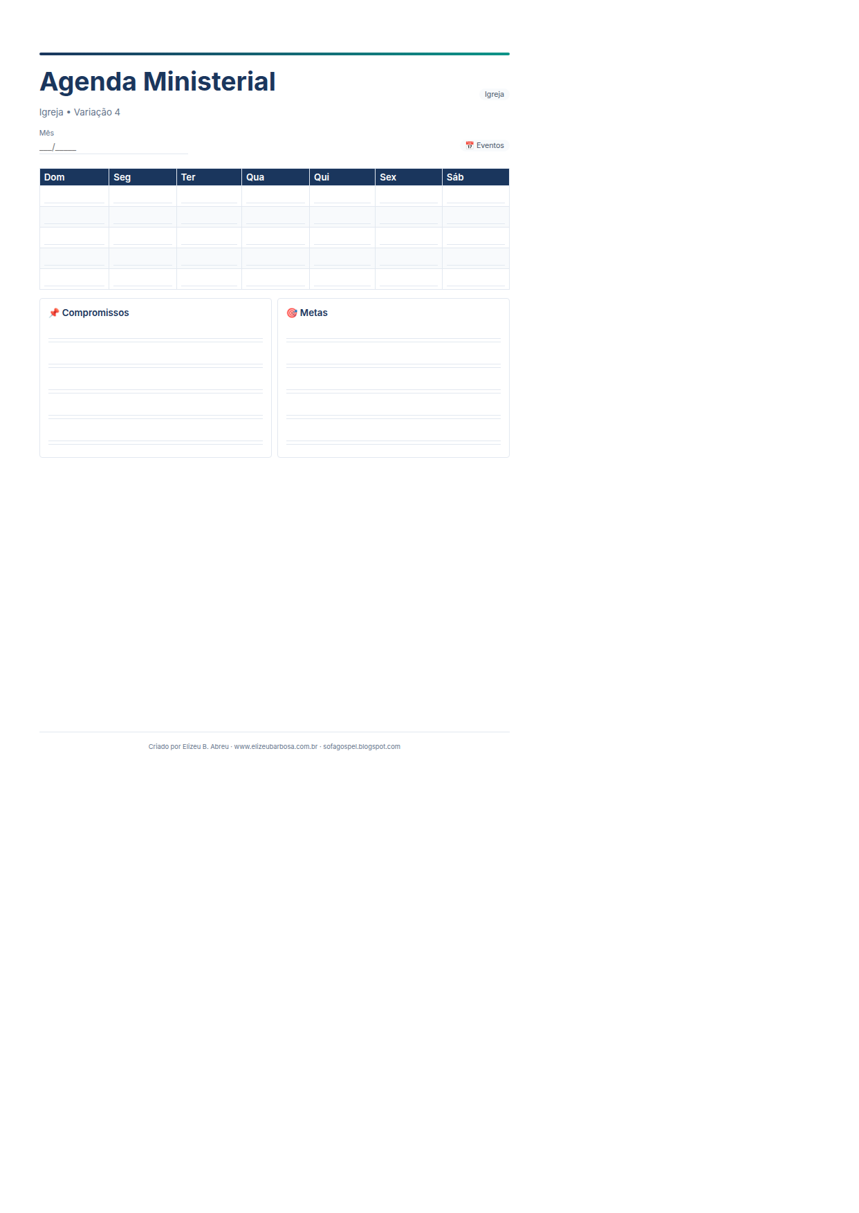 Igreja Agenda Ministerial V4 Minimal Neutro Teal