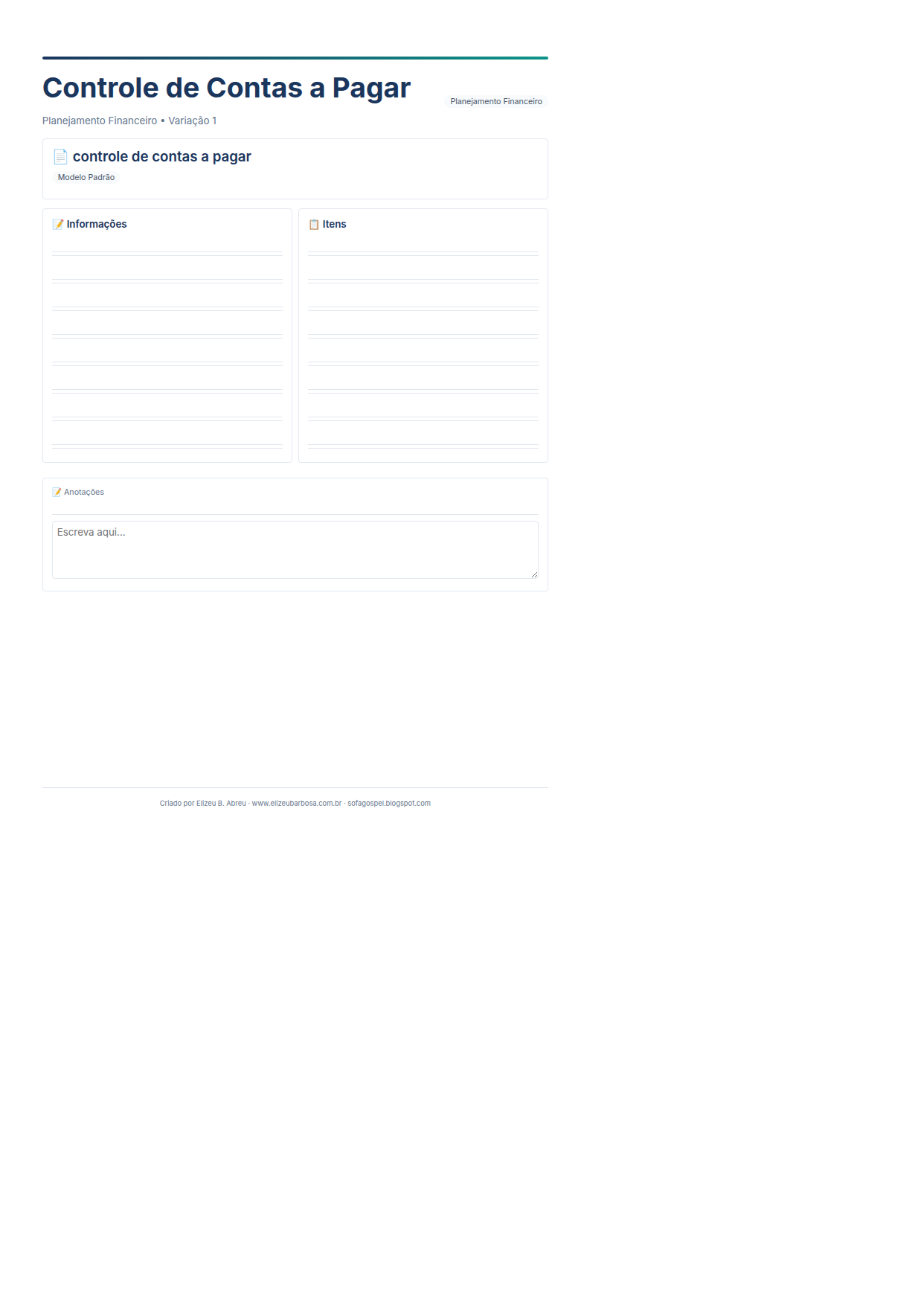 Planejamento Financeiro Controle De Contas A Pagar V1 Minimal Neutro Sunset