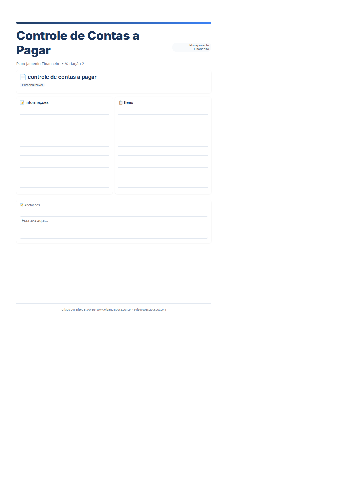 Planejamento Financeiro Controle De Contas A Pagar V2 Modern Masculino Slate