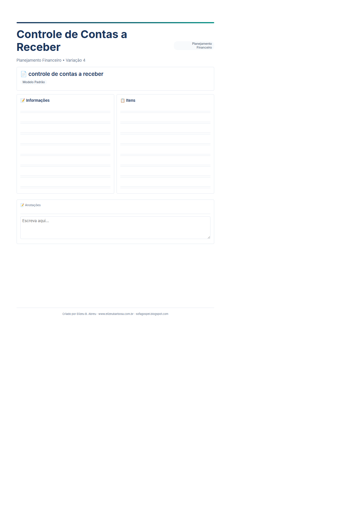 Planejamento Financeiro Controle De Contas A Receber V4 Minimal Neutro Teal
