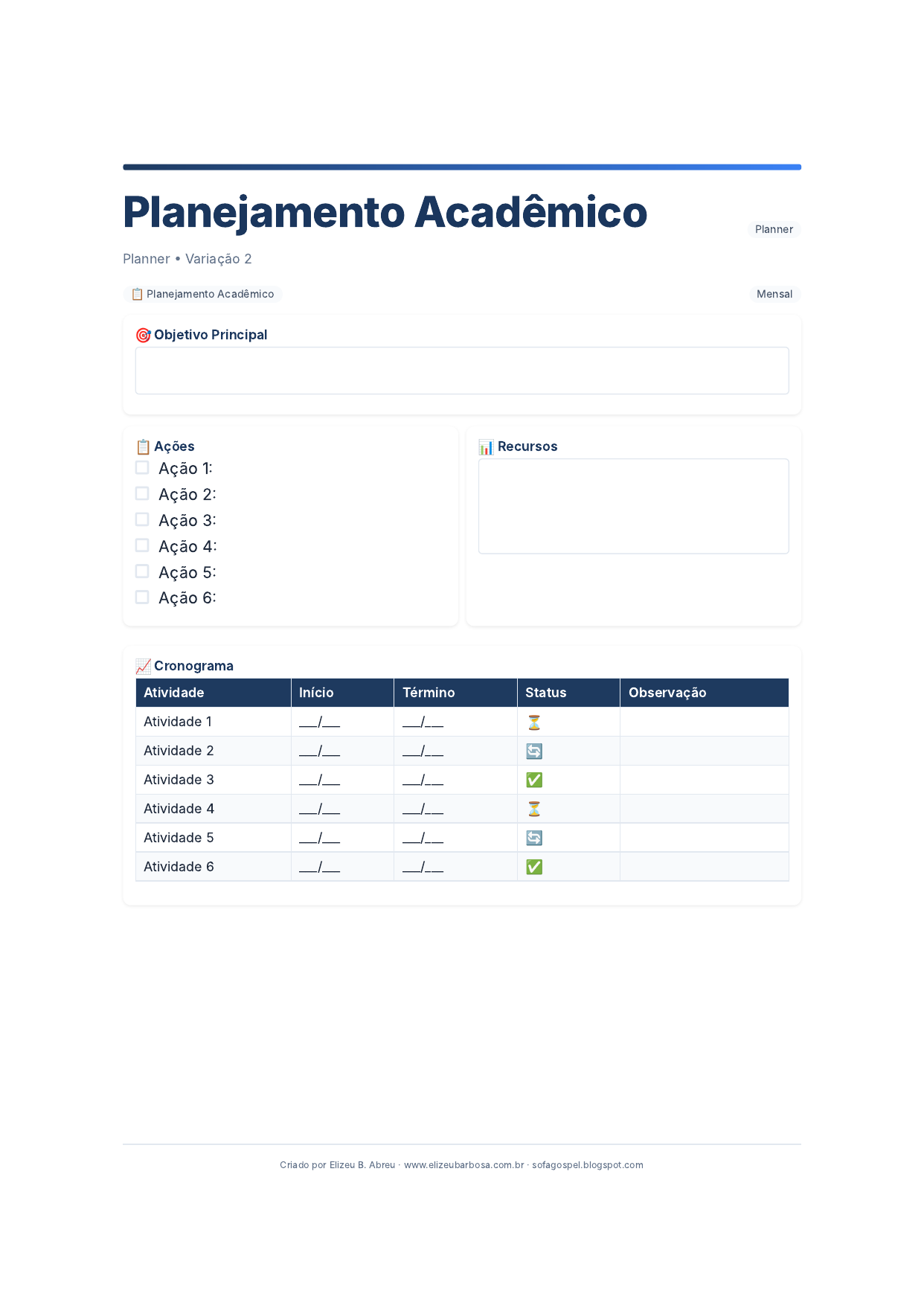 Planner Planejamento Academico V2 Modern Masculino Corporate
