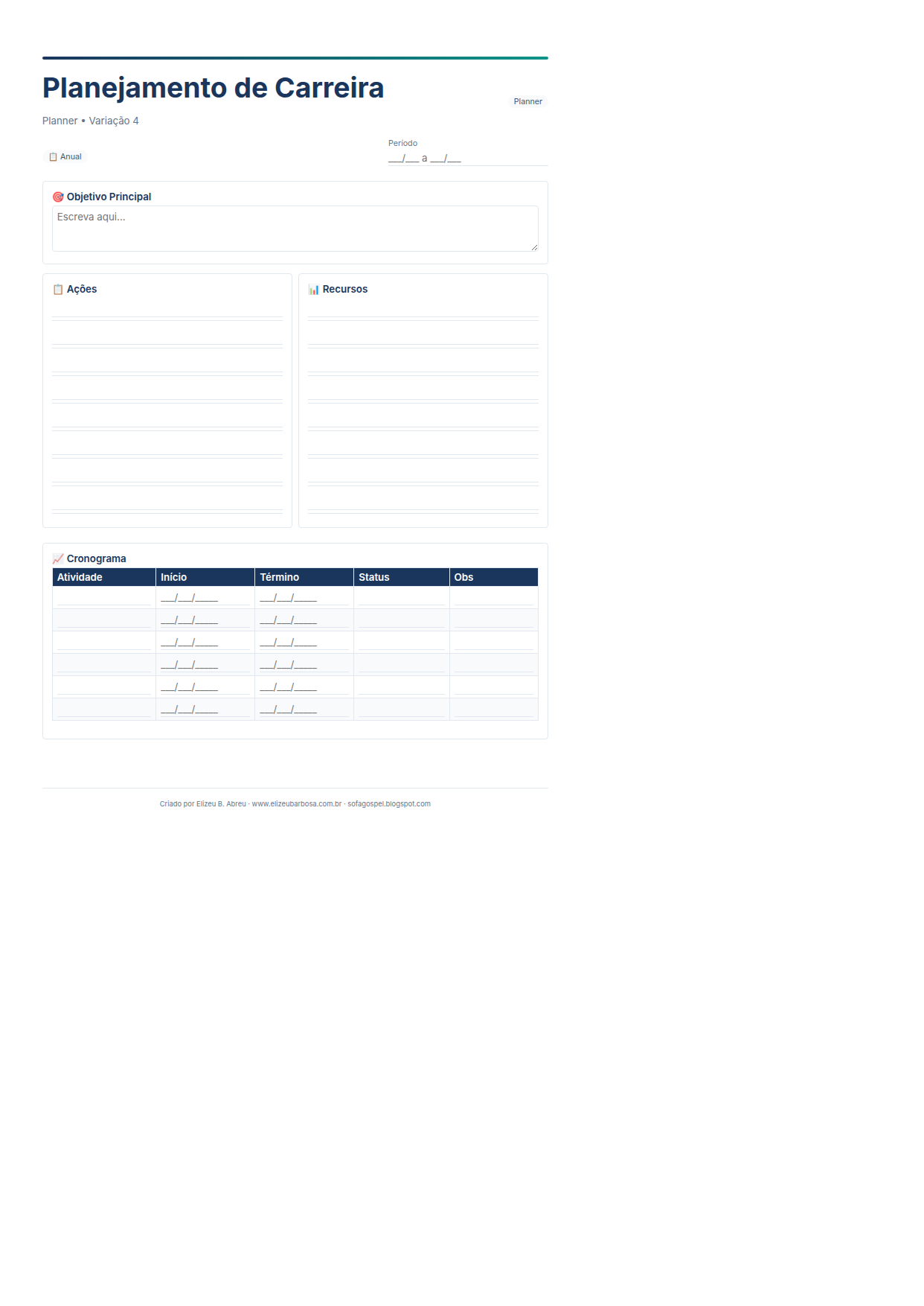 Planner Planejamento De Carreira V4 Minimal Neutro Teal