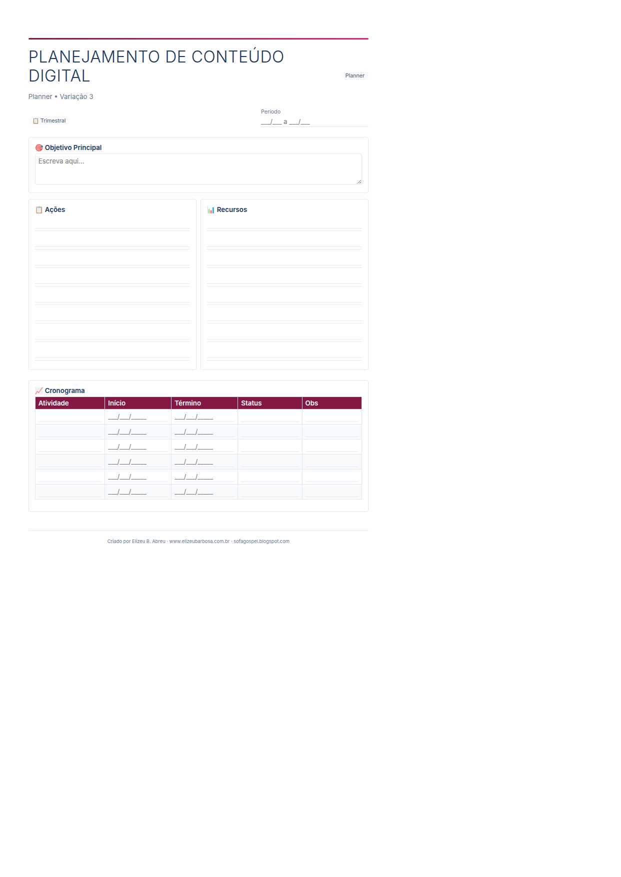 Planner Planejamento De Conteudo Digital V3 Corporate Feminino Teal