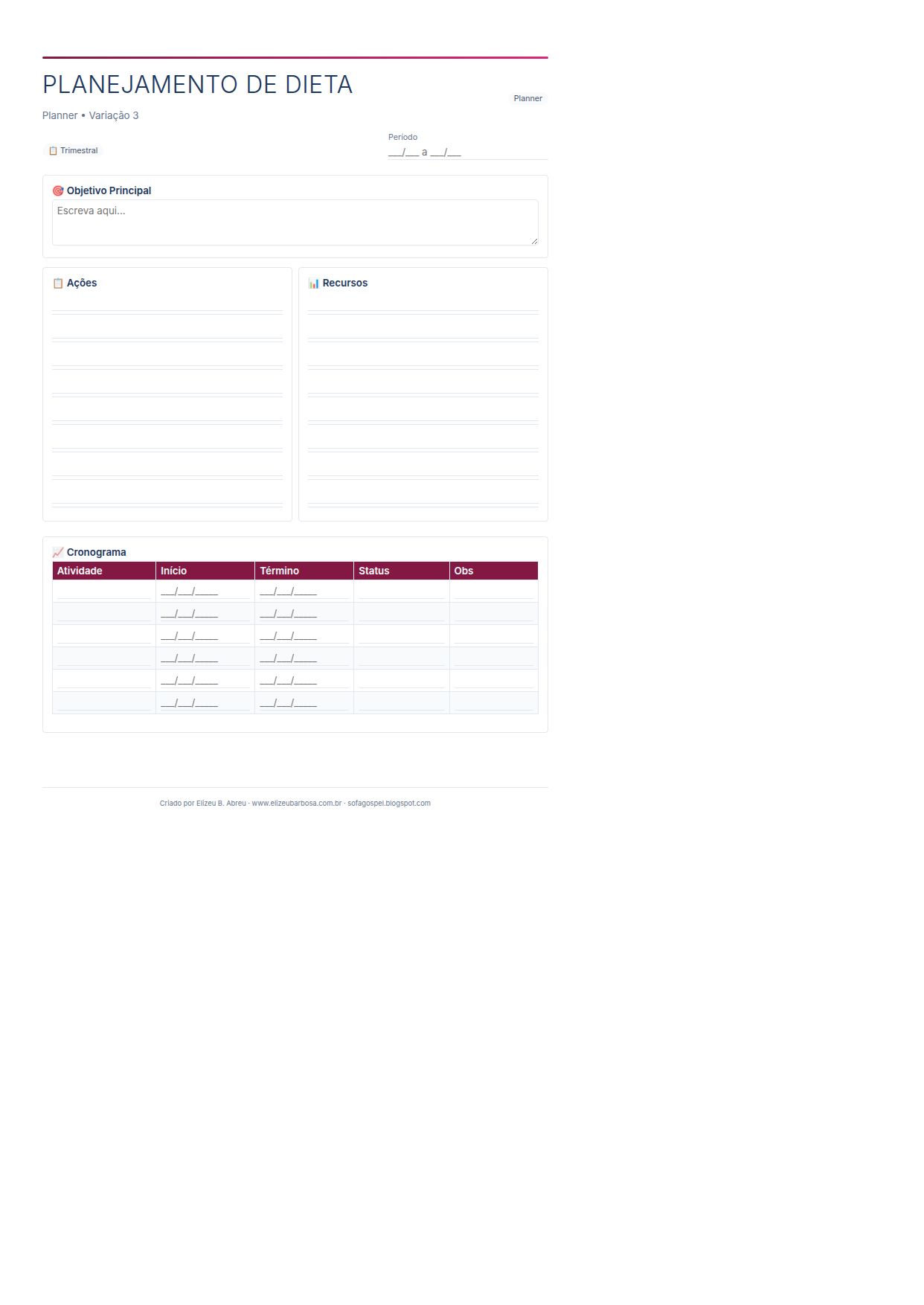Planner Planejamento De Dieta V3 Corporate Feminino Ocean