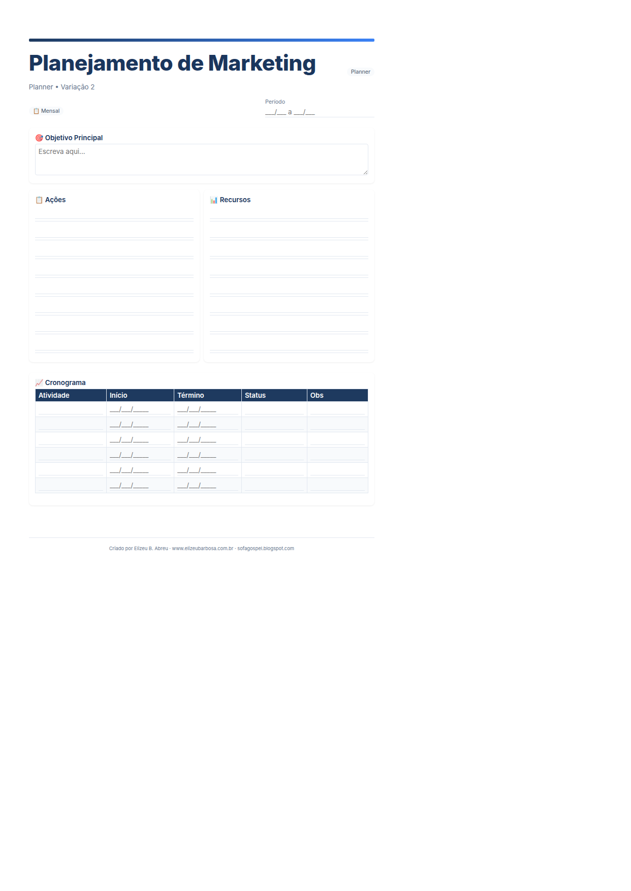 Planner Planejamento De Marketing V2 Modern Masculino Ocean