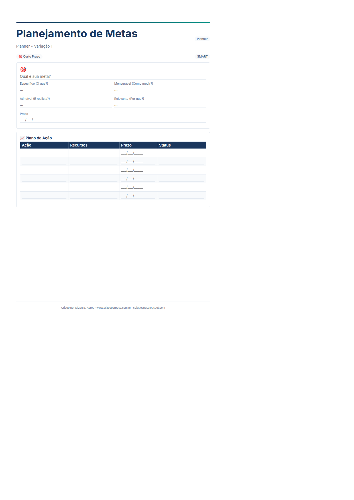 Planner Planejamento De Metas V1 Minimal Neutro Ocean