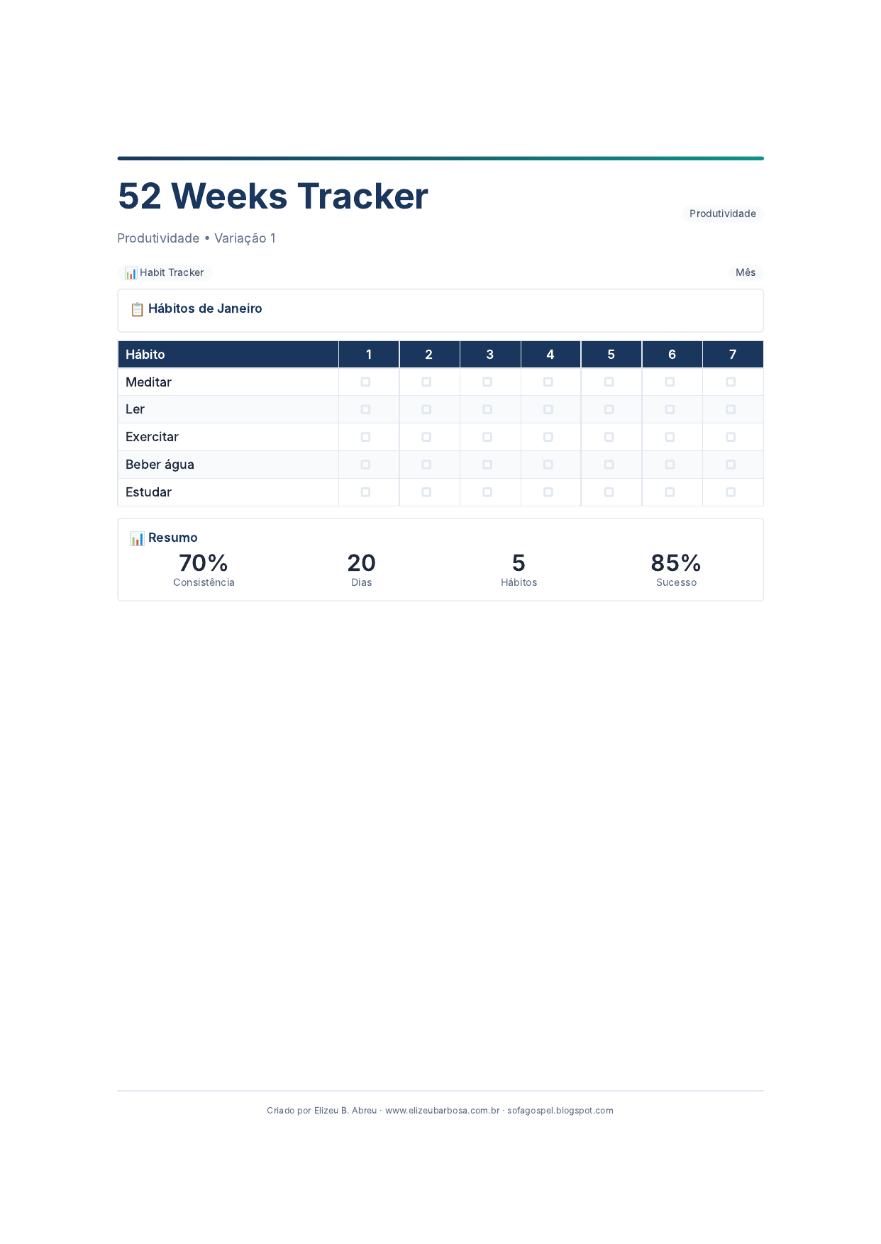 Produtividade 52 Weeks Tracker V1 Minimal Neutro Slate