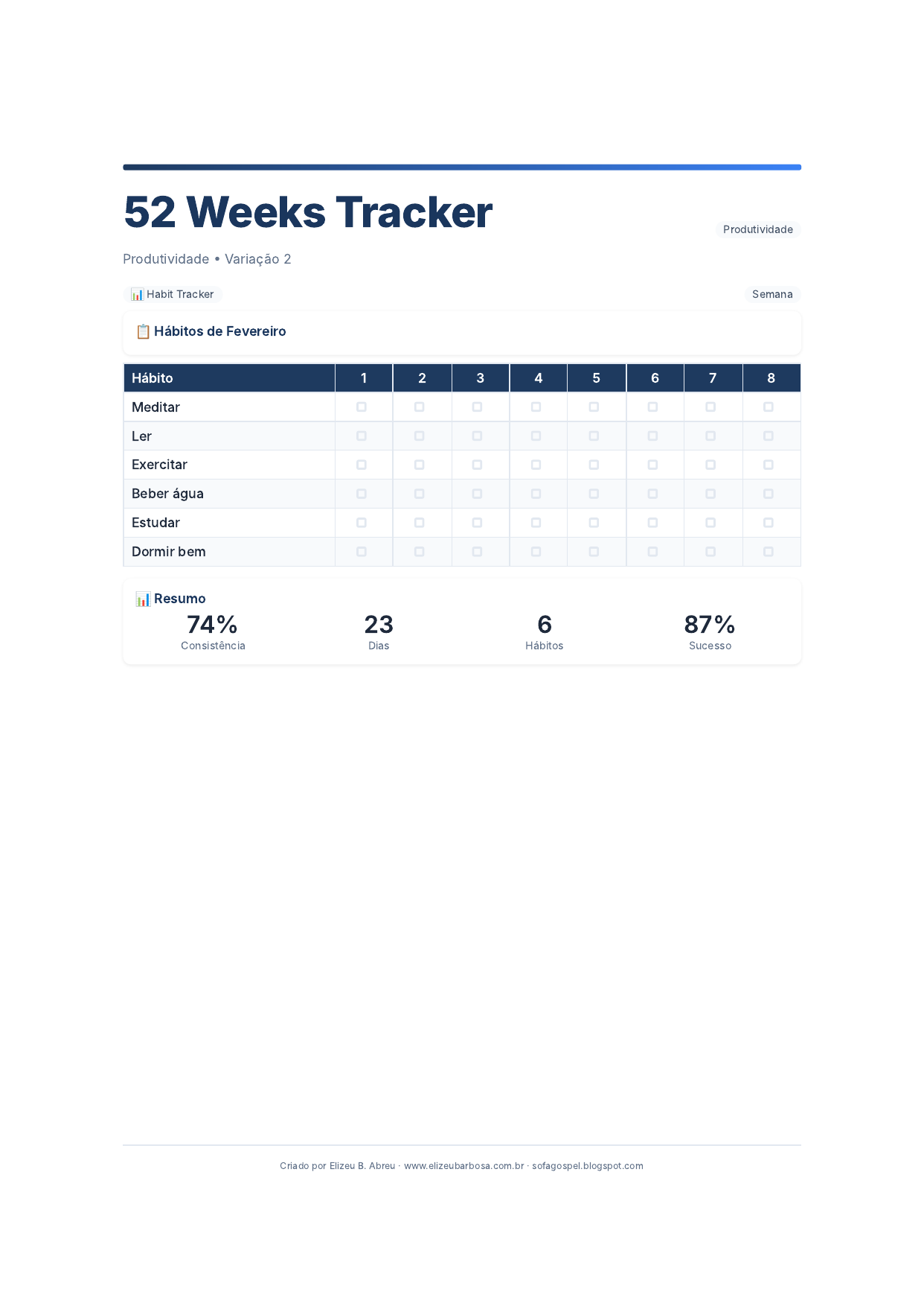 Produtividade 52 Weeks Tracker V2 Modern Masculino Rose