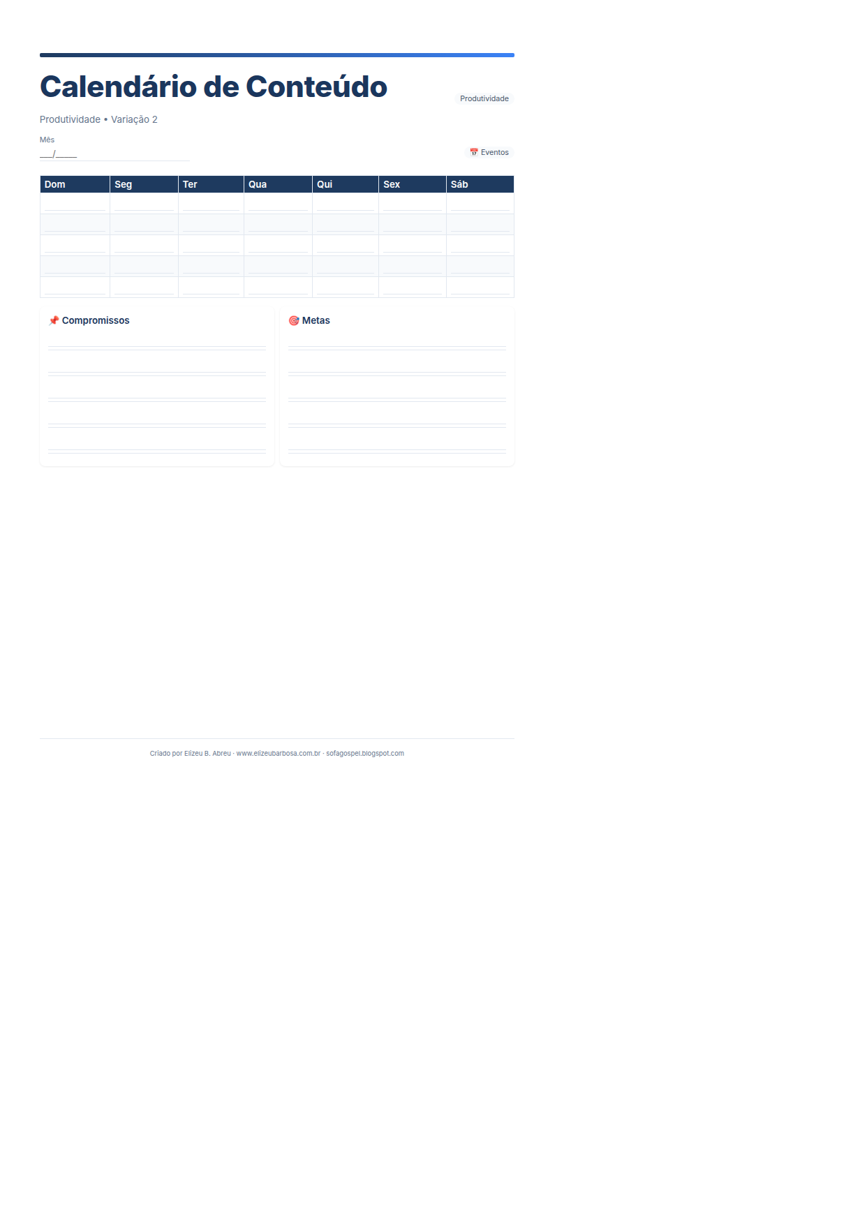 Produtividade Calendario De Conteudo V2 Modern Masculino Corporate