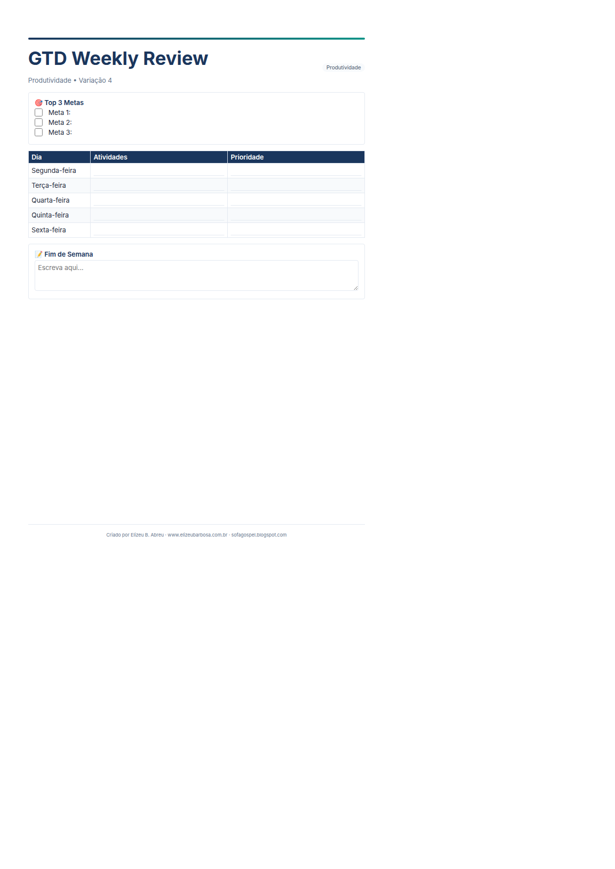 Produtividade Gtd Weekly Review V4 Minimal Neutro Corporate