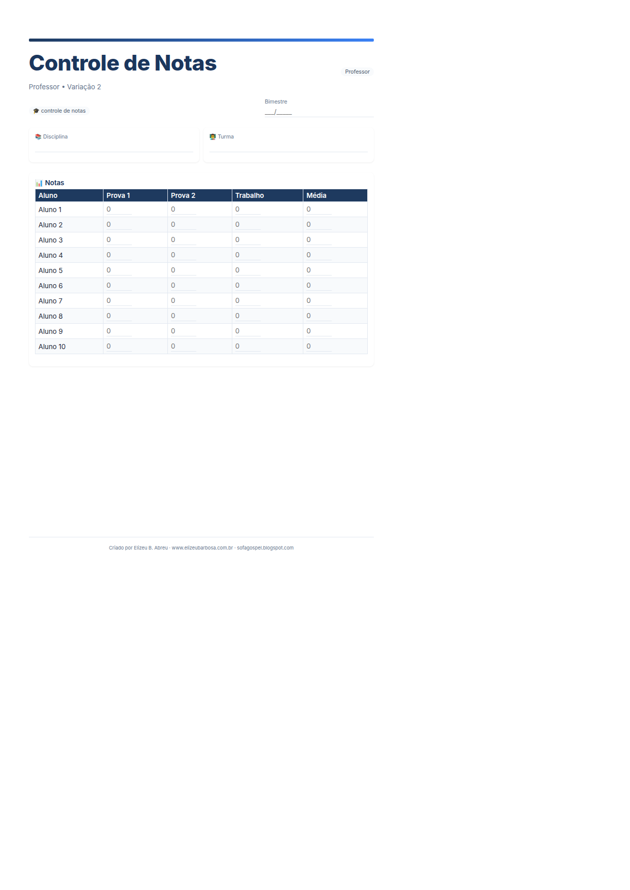 Professor Controle De Notas V2 Modern Masculino Slate
