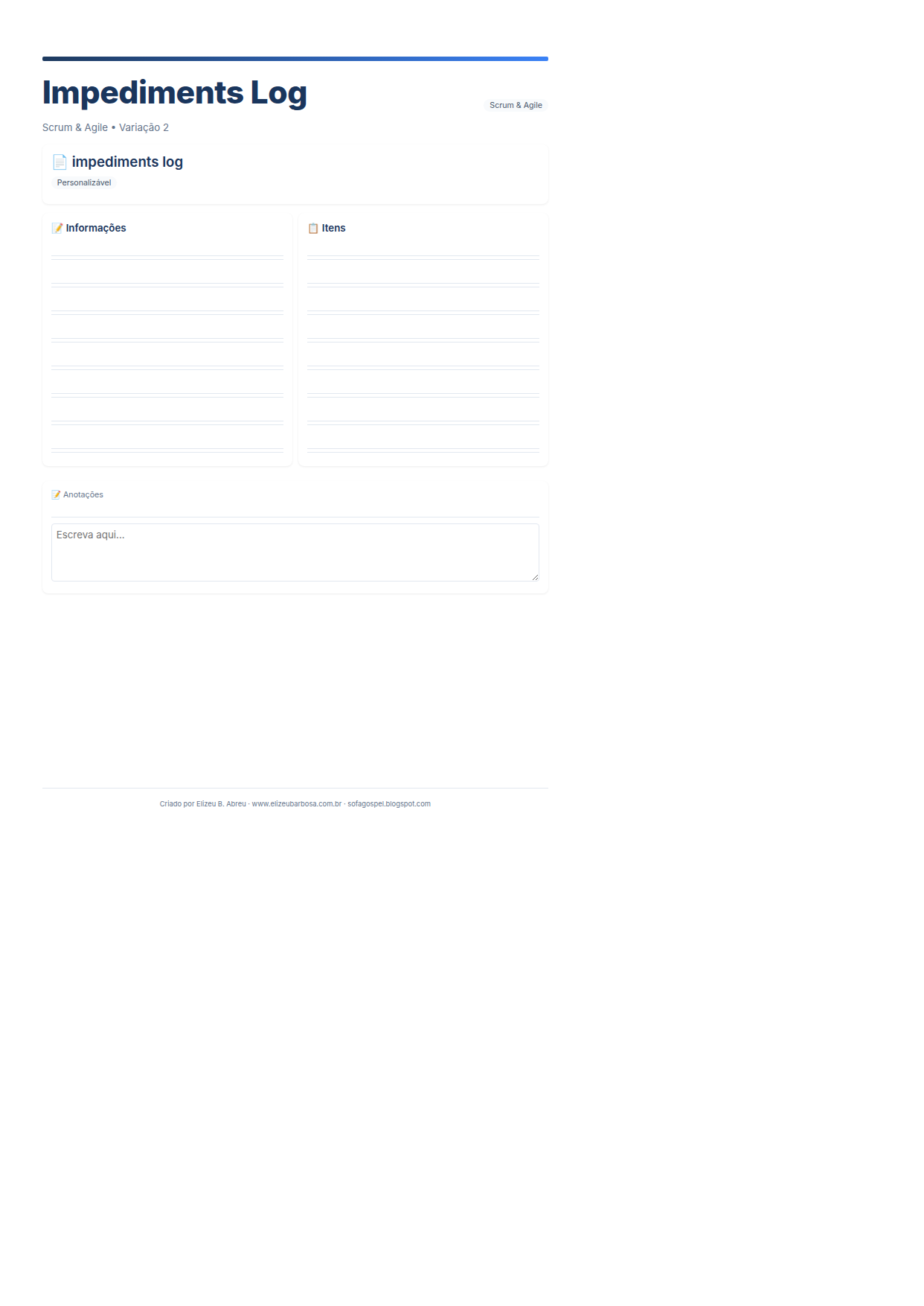 Scrum Impediments Log V2 Modern Masculino Modern