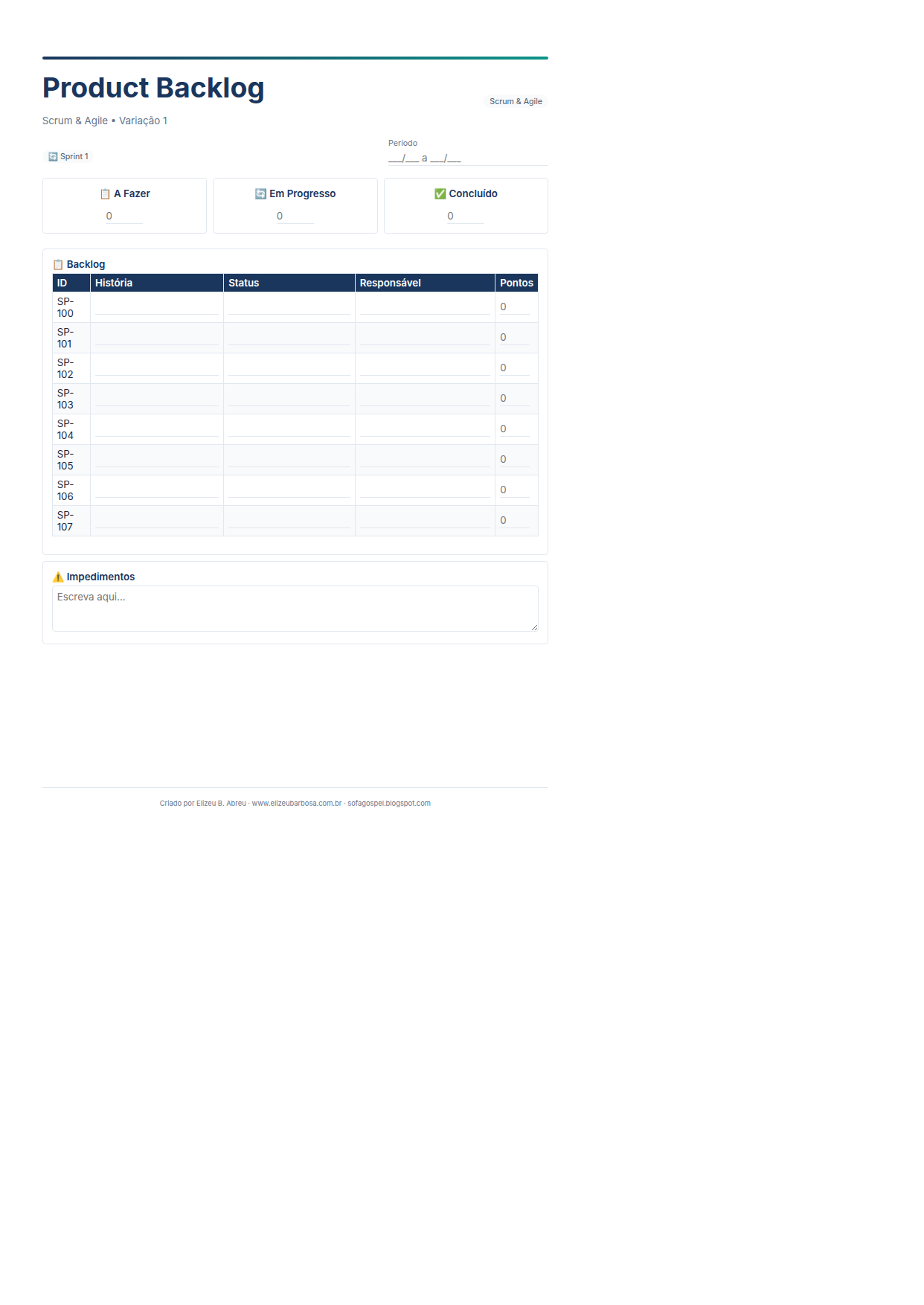 Scrum Product Backlog V1 Minimal Neutro Ocean